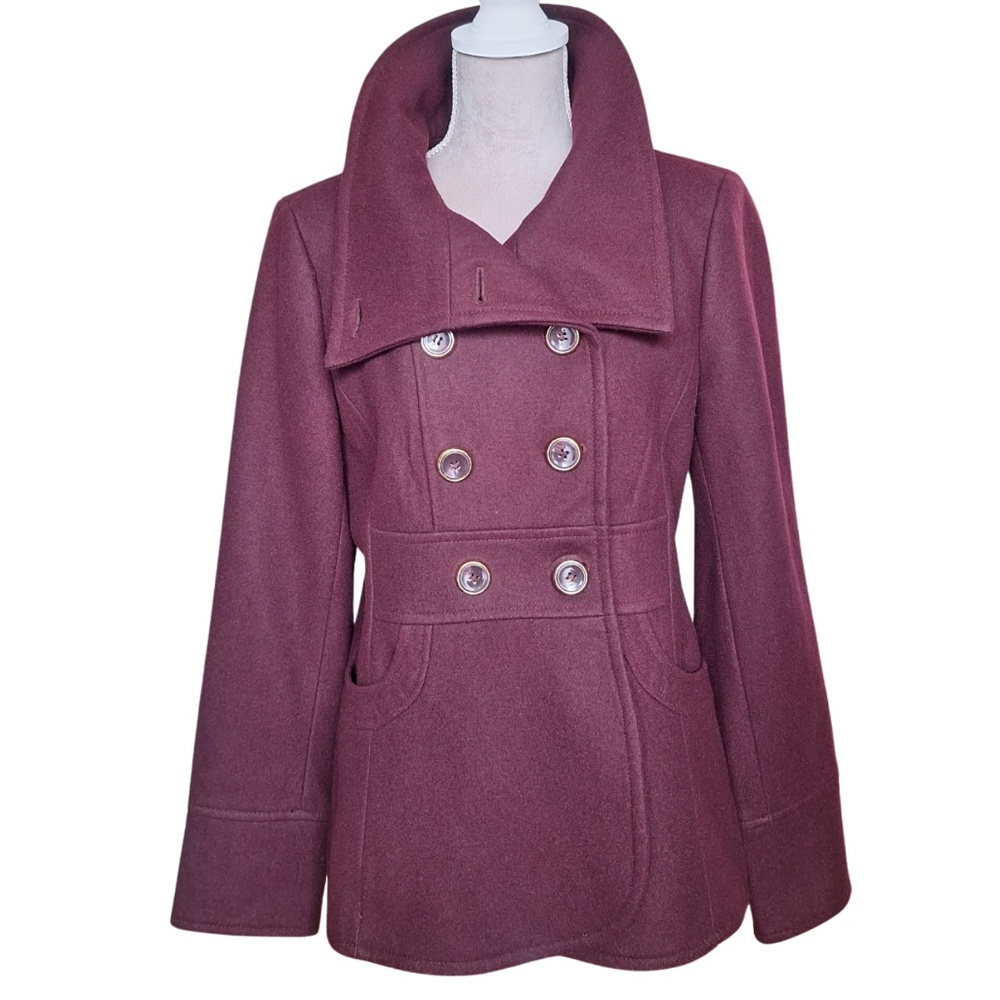 Kenneth Cole Wool Blend Peacoat Feminine Preppy Fall Jacket Burgundy Sz 10 - Picture 5 of 13